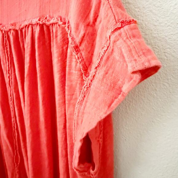 FREE PEOPLE | Aster High-Low Henley Orange Raw Edge Button Oversized | Small - Picture 9 of 11